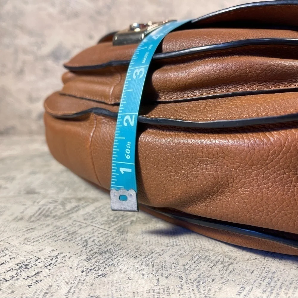 Massimo Dutti Genuine Brown Leather Saddle Crossbody Bag Flap Shoulder Purse